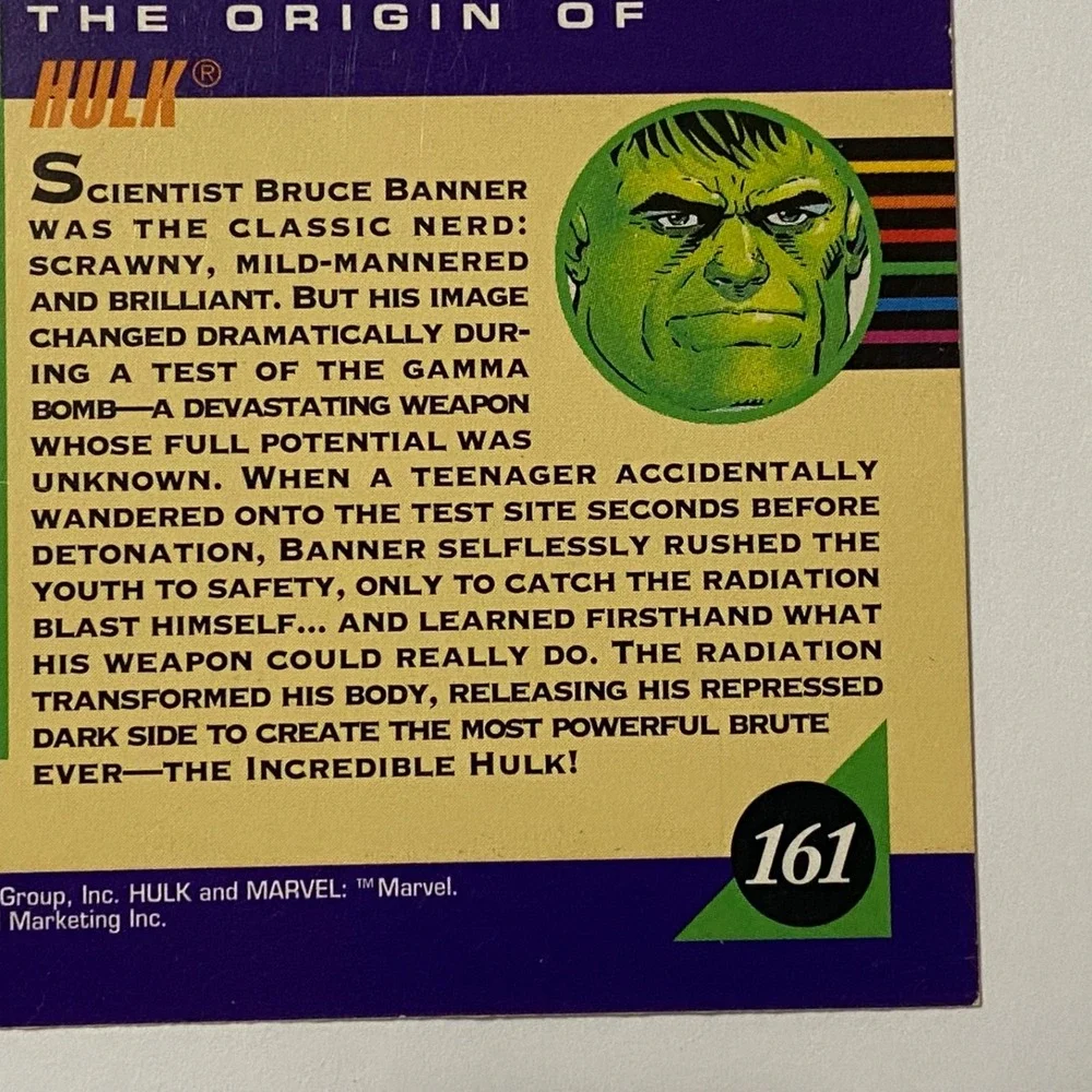 Vintage Marvel 1992 Hulk Series 3 Origins of HULK Impel Card 161 MARVEL Universe